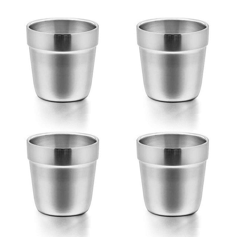 E-far Stainless Steel Cups Set of 4, 6 Ounce Metal Insulated Cups for Toddler Kids Children, Training & Transition, Double Wall & Shatterproof, Mirror Polished & Dishwasher Safe - 4 Pack - Image 1
